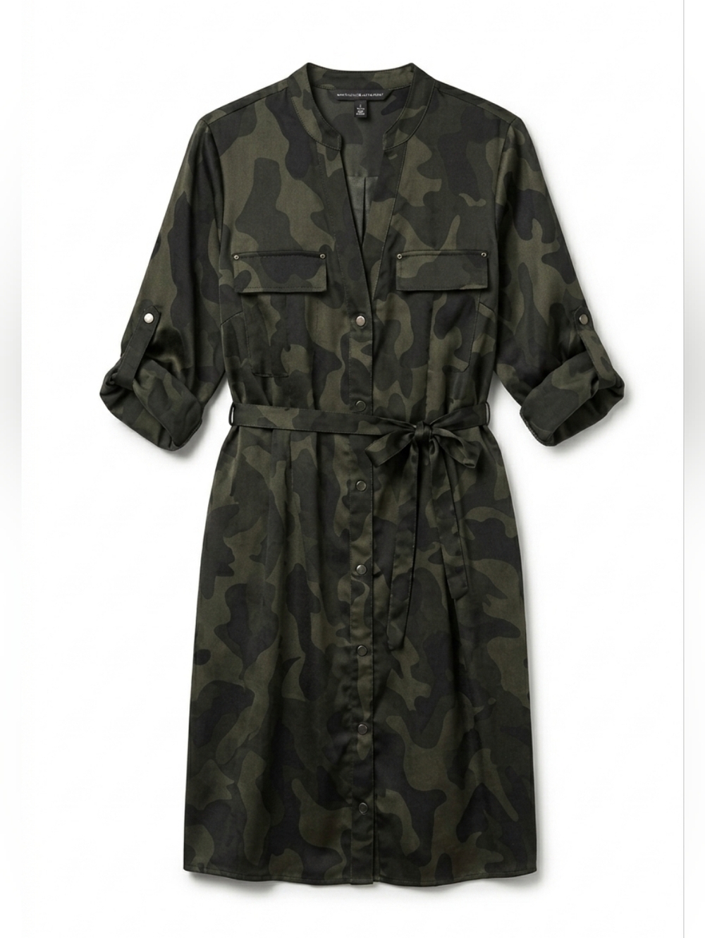 PETITE - ​White House Black Market Camo Utility Shirt Dress Olive Green